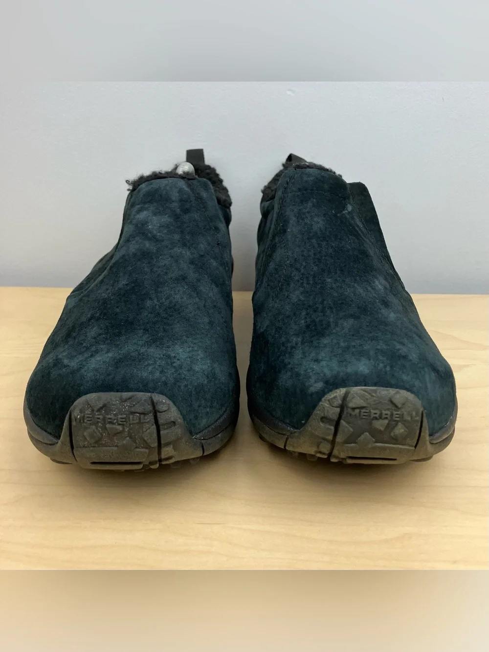Merrell Men’s Size 11.5 Jungle Moc Cozy Black Suede Faux Fur Lined Loafer Shoes